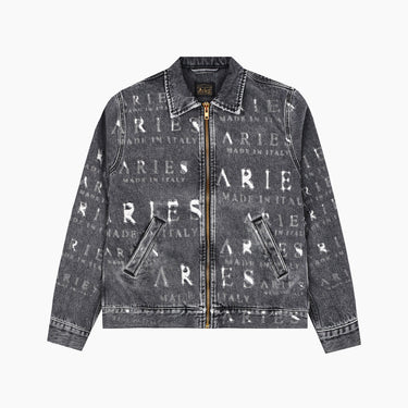 ARIES Destroyed Zip Through Jean Jacket-SUEDE Store